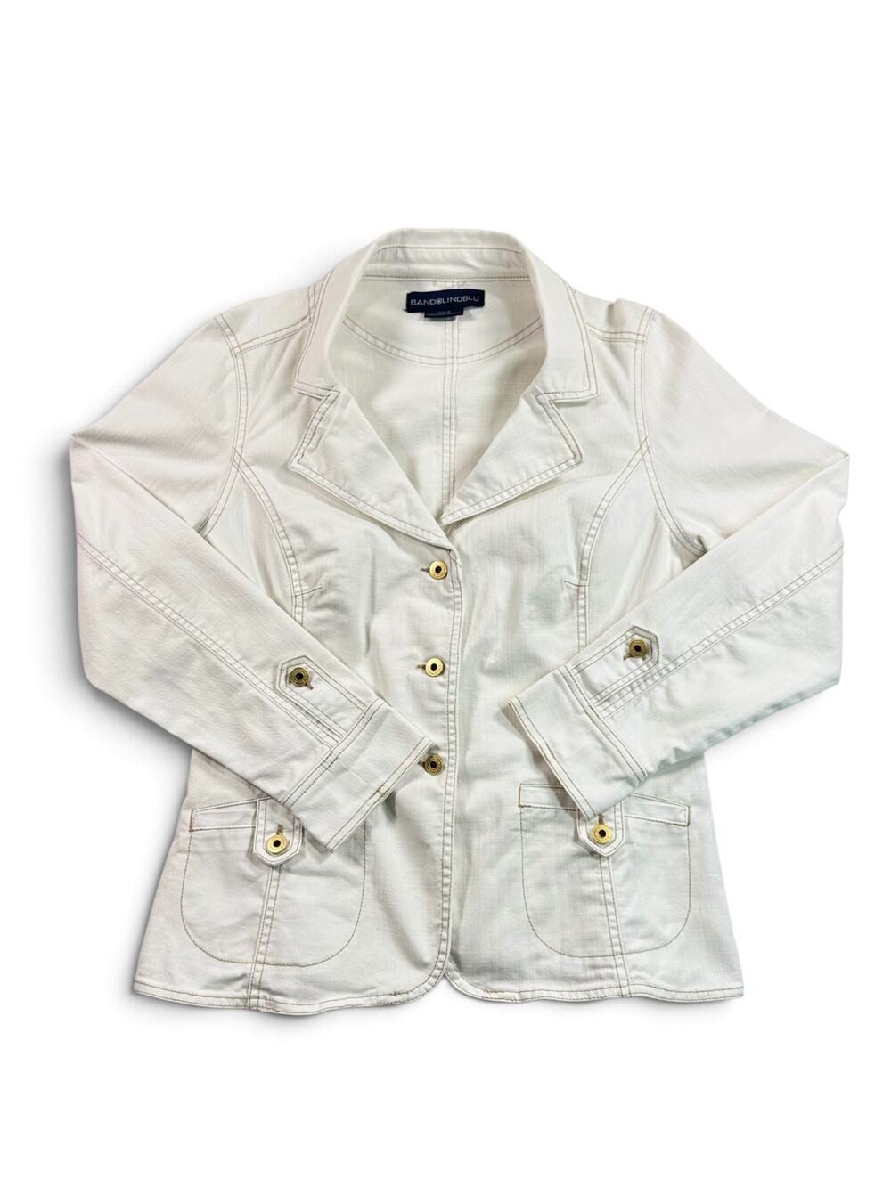 Bandolino Blu Off White Denim Blazer Jacket Utility Tab Pockets Size - PXL